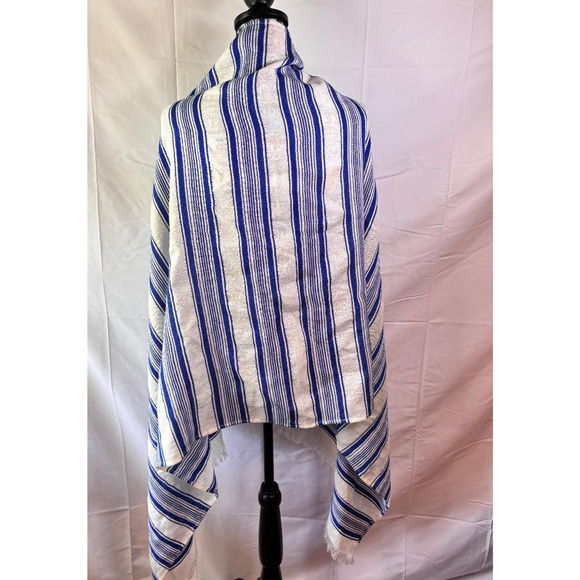 J Crew Wrap Shawl, Blue and White Stripes, Women's One size Boho Peasant - Picture 2 of 6